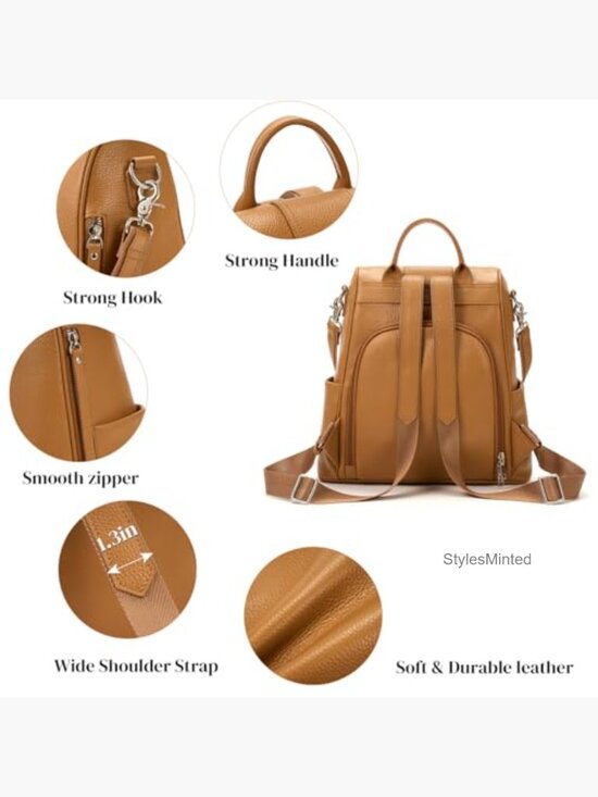 Genuine Leather Anti-Theft Backpack Purse for Women Large Capacity